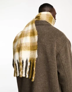 Scarves*DESIGN Fluffy Scarf In Olive Check Mid Green