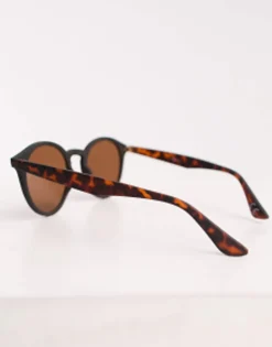 Sunglasses*DESIGN Frame Round Sunglasses In With Tortoiseshell Detail Black