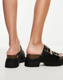 Flat Sandals*DESIGN Fresno Chunky Flat Sandals With Hardware Black