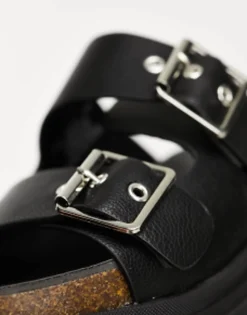Flat Sandals*DESIGN Fresno Chunky Flat Sandals With Hardware Black