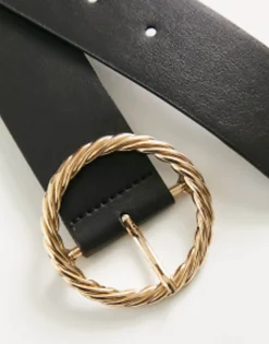 Belts*DESIGN Gold Twist Buckle Waist And Hip Jeans Belt In Black