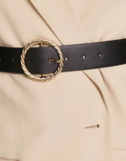 Belts*DESIGN Gold Twist Buckle Waist And Hip Jeans Belt In Black