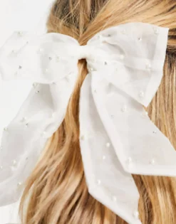 Hair Accessories*DESIGN Hair Bow In With Pearls White