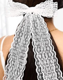 Hair Accessories*DESIGN Hairband With Lace Bow Detail In White