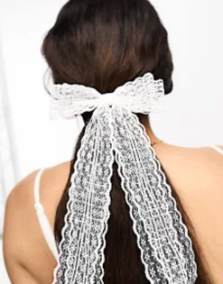 Hair Accessories*DESIGN Hairband With Lace Bow Detail In White