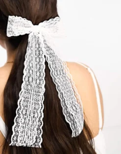 Hair Accessories*DESIGN Hairband With Lace Bow Detail In White
