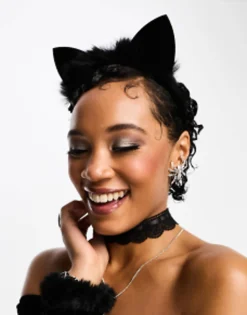 Hair Accessories*DESIGN Halloween Headband With Cat Ears With Faux Fur In Black