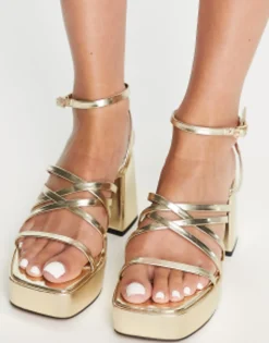Sandals*DESIGN Hanon Strappy Platform Heeled Sandals In Gold