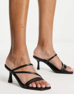 Sandals*DESIGN Hartley Strappy Mid Sandal Heeled Mules In Black