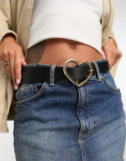 Belts*DESIGN Heart Buckle Waist And Hip Jeans Belt Black