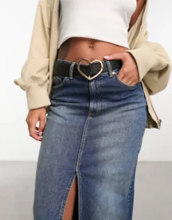 Belts*DESIGN Heart Buckle Waist And Hip Jeans Belt Black