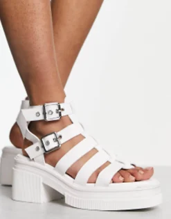 Sandals*DESIGN Highway Chunky Mid Heeled Sandals In White