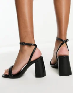Sandals*DESIGN Hilton Barely There Block Heeled Sandals In Black Pu