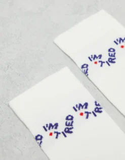 Gifts*DESIGN Im Tired Slogan Socks In White