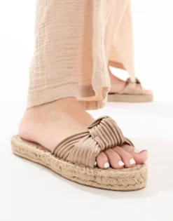 Flat Sandals*DESIGN Jade Knotted Espadrille Mules In Gold