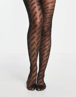 Socks & Tights*DESIGN J'Adore Slogan Tights In Black
