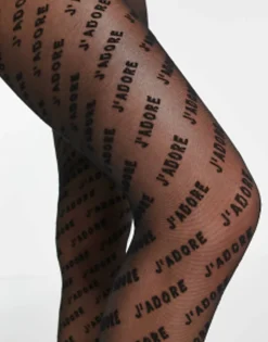 Socks & Tights*DESIGN J'Adore Slogan Tights In Black