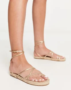 Flat Sandals*DESIGN Jamila Toe Loop Espadrille In Gold