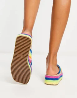 Flat Sandals*DESIGN Jazlyn Flatform Crochet Mules In Rainbow Multi Rainbow