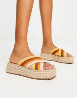 Flat Sandals*DESIGN Jazlyn Flatform Crochet Mules In Multi