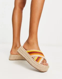Flat Sandals*DESIGN Jazlyn Flatform Crochet Mules In Multi