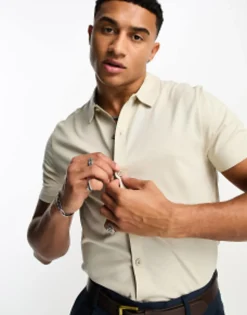 Polo Shirts*DESIGN Jersey Shirt In Beige Pelican