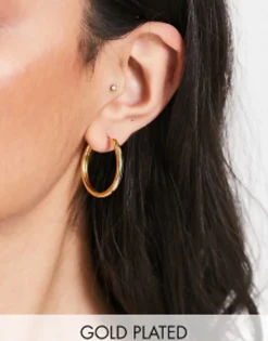 Gifts*DESIGN 14K Plated 25Mm Hinge Hoop Earring Gold
