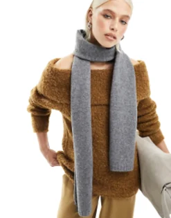 Scarves*DESIGN Knit Scarf In Wool Mix In Grey Charcoal