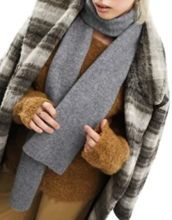 Scarves*DESIGN Knit Scarf In Wool Mix In Grey Charcoal