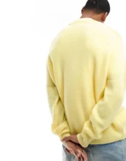 Polo Shirts*DESIGN Knitted Oversized Fisherman Rib Notch Neck Jumper In Yellow