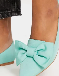 Flat Shoes*DESIGN Lake Bow Pointed Ballet Flats In Teal