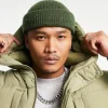 Beanies*DESIGN Lambswool Mini Fisherman Ribbed Beanie In Khaki