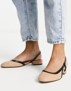 Flat Shoes*DESIGN Latte Round Toe Sling Back Ballet In Beige