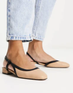Flat Shoes*DESIGN Latte Round Toe Sling Back Ballet In Beige