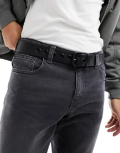 Belts*DESIGN Leather Belt With Oversized Eyelets In Black