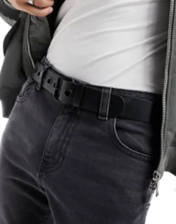 Belts*DESIGN Leather Belt With Oversized Eyelets In Black