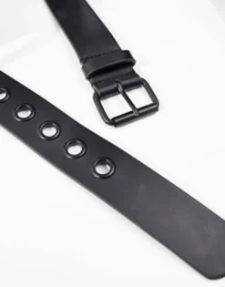 Belts*DESIGN Leather Belt With Oversized Eyelets In Black