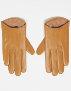 Gloves*DESIGN Leather Gloves With Touch Screen In Camel