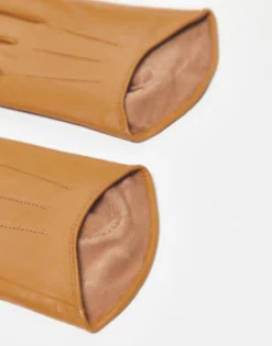 Gloves*DESIGN Leather Gloves With Touch Screen In Camel