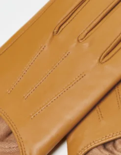 Gloves*DESIGN Leather Gloves With Touch Screen In Camel