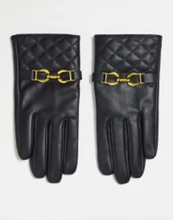 Gloves*DESIGN Leather Gloves With Gold Hardware In Black