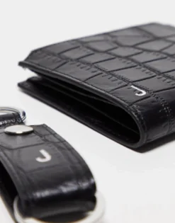 Gifts*DESIGN Leather Keyring And Wallet Set With J Initial Black
