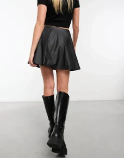 Skirts*DESIGN Leather Look Skater Mini Skirt In Black