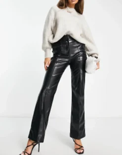 Trousers & Leggings*DESIGN Leather Look Straight Trouser In Black