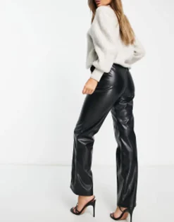 Trousers & Leggings*DESIGN Leather Look Straight Trouser In Black