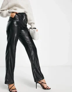 Trousers & Leggings*DESIGN Leather Look Straight Trouser In Black