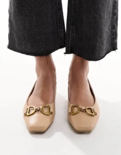 Flat Shoes*DESIGN Leighton Square Toe Ballet Flats In Beige