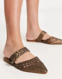 Flat Shoes*DESIGN Lisbon Pointed Woven Ballet Flats In Bronze