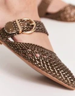 Flat Shoes*DESIGN Lisbon Pointed Woven Ballet Flats In Bronze