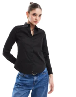 Shirts*DESIGN Long Sleeve Fitted Shirt In Black